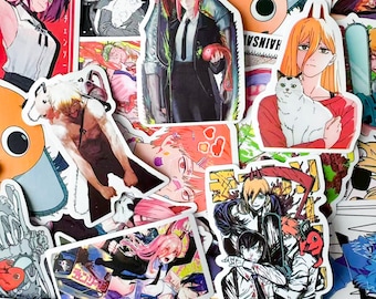 Paquete de 50 pegatinas de anime, pegatinas de Chainsaw Mam, pegatinas de personajes de manga geniales, pegatinas de héroes, pegatinas impermeables para portátil, diario