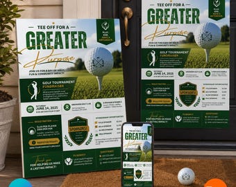 Golf Tournament Fundraiser Flyer Template | Editable Canva Charity Event Poster (PDF Download)