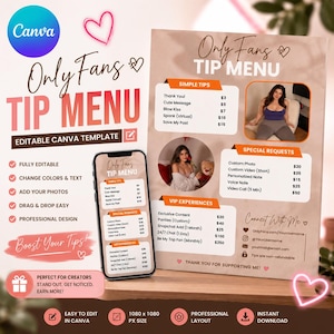 OnlyFans Tip Menu Template | Editable Canva Creator Services Price List (Digital Download)