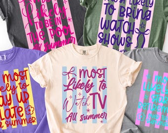 Comfort Colors®Most Likely To Teacher Summer Shirt, Funny Teacher Break Shirt, Retro Striped End of Year Comfort Color Tee