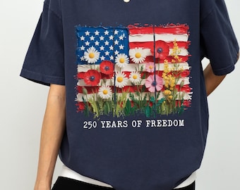 Comfort Colors®America 250 Years Flag Floral Graphic tshirt, Celebrate 250th Anniversary Patriot Gifted Shirt,4th of July Patriotism Gift