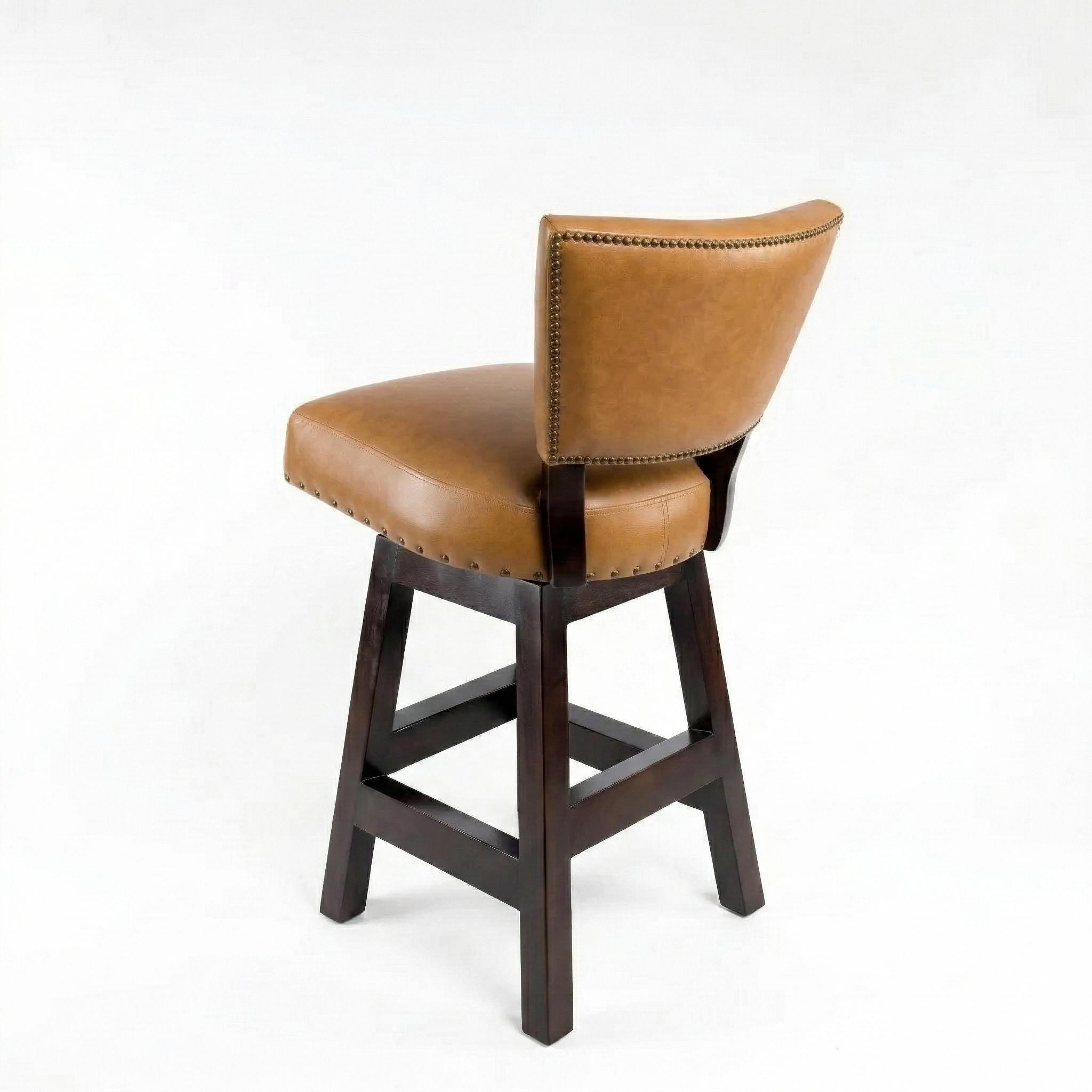 Oakvibe Leather Bar Stool With Back, Wooden Counter Height Chair ...