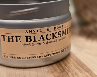 The Blacksmith — Black Garlic & Applewood Smoked Sea Salt | Artisan Umami Finishing Salt | Foodie Gift