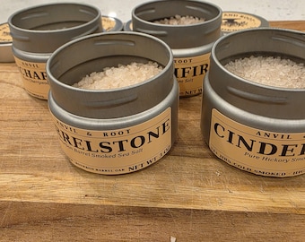 Pure Smoke Salt Quartet - Four Cold-Smoked Sea Salts | Applewood Cherrywood Hickory Bourbon Oak | 4 x 3 oz Tins | Hand-Blended