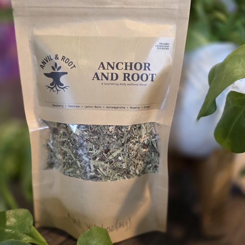 Organic Anchor and Root Tea — Raspberry, Ashwagandha, Oatstraw Wellness Blend Bild 1