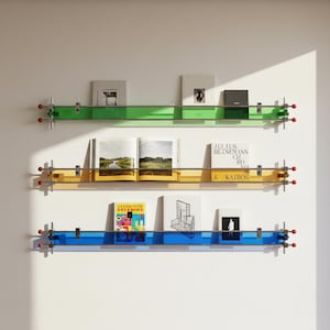 Bauhaus Acrylic Wall Shelf – Colorful Floating Display for Book, Magazine, Vinyl Record & Art Print | Home Office Decor Wall Mount Holder