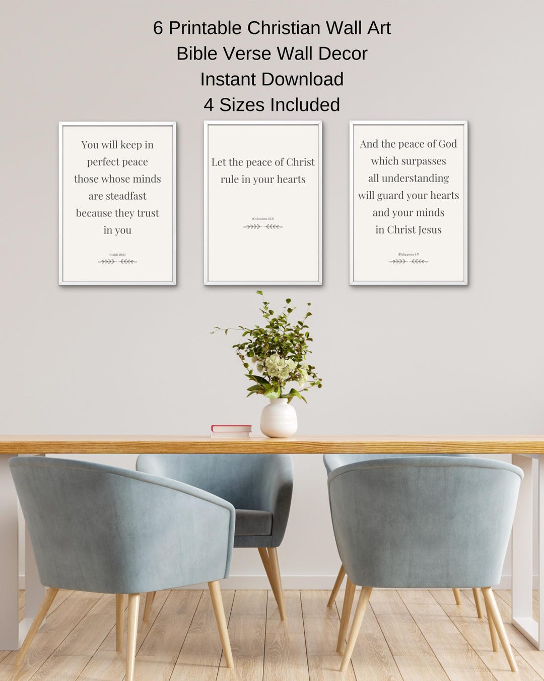 6 Printable Christian Wall Art, Minimalist Bible Verse Decor (digital ...