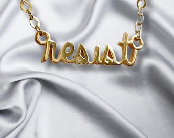 Resist Pendant Necklace: Brass or Sterling Silver, 1 inch