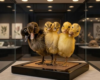 Ejemplar de patito de dos cabezas / Curiosidad disecada conservada / Objeto de colección de interés ético / Pieza de exhibición de historia natural