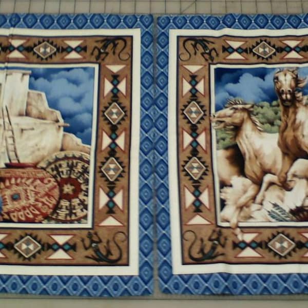 Eight 18" x 18" Cotton Indian/Horse Panels