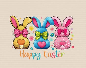 Easter Rabbit “Happy Easter” Png, Checkered Easter Png, Brushstroke Easter, Preppy Easter Png, Retro Easter, Bunny Png, Spring Png