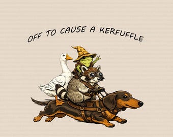 Off To Cause A Kerfuffle PNG, Funny Dachshund, Frog Meme, Raccoon PNG, Silly Goose, Short Sleeve Unisex PNG