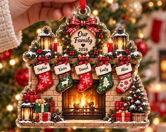 Personalized Family Christmas Ornament, Custom Name Stocking Decoration, Fireplace Mantel Decor, Holiday Keepsake Gift