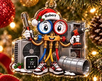 Personalized HVAC Christmas Ornament, Custom AC Technician 3D Effect Keepsake, Funny HVAC Tech and Electrician Holiday Gift