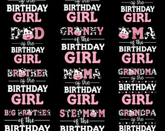 Cow Birthday Girl Family PNG, Mama Daddy Brother Grandma Birthday Shirt Design, Farm Theme Birthday Girl PNG, Instant Download