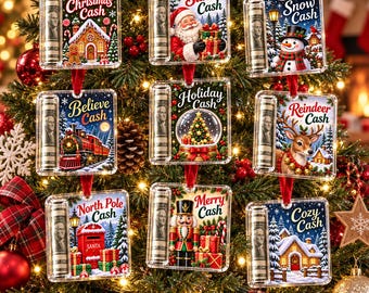 Personalized Christmas Cash Holder Ornament, Custom Acrylic Money Gift Holder, Holiday Keepsake, Christmas Tree Hanging Decoration
