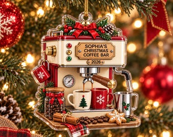 Personalized Coffee Maker Christmas Ornament 2026, Custom Espresso Machine Acrylic Keepsake, Coffee Lover Gift, Barista Holiday Decor