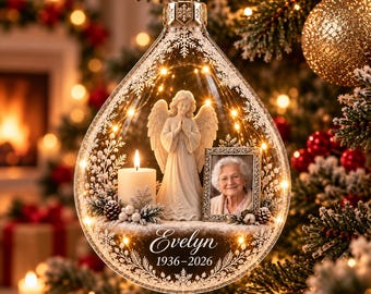 2D Flat Personalized Memorial Photo Ornament, Custom Angel Christmas Keepsake, In Loving Memory Sympathy Gift for Loss of Loved One