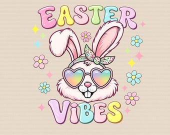Easter Vibes Bunny PNG – Cute Retro Pastel Spring Graphic PNG, Colorful Bunny Lover PNG for Women