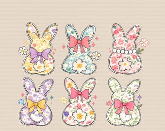 Coquette Easter Bunny Floral PNG, Easter Bunny PNG, Coquette Easter PNG, Girly Easter Kids Bow, Retro Easter Png, Spring Floral Bunny Png