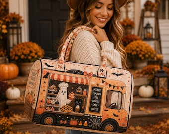 Haunted Train Halloween Duffel Bag, Spooky Ghost Train Weekender Bag, Vintage Halloween Travel Bag, Quilted Overnight Bag