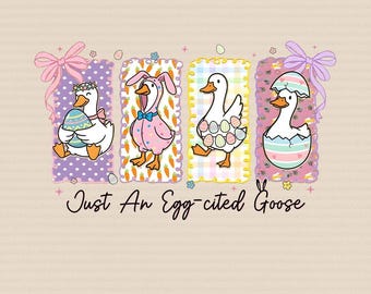 Just An Egg-cited Goose Vintage PNG, Silly Goose Easter Retro PNG, Coquette Egg Brushstroke Retro Easter Gift Idea