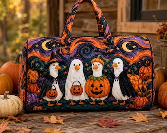 Halloween Goose Crew Quilted Weekender Bag, Cute Goose Duffel Bag, Spooky Overnight Travel Bag, Halloween Gift