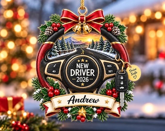 Personalized New Driver Christmas Ornament, Custom First Car Gift, New License Acrylic Keepsake, Teen Driving Milestone Gift