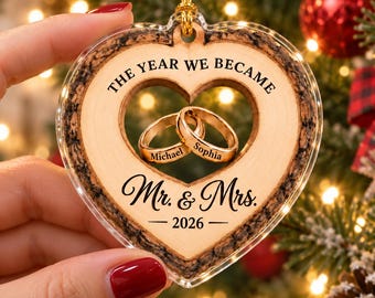Personalized First Christmas as Mr and Mrs Ornament, Custom Newlywed Couple Acrylic Keepsake, Wedding Gift for Husband and Wife