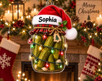 Personalized Pickle Jar Christmas Ornament, In My Pickle Era Custom Name Decoration, Santa Hat Pickle Holiday Keepsake Gift