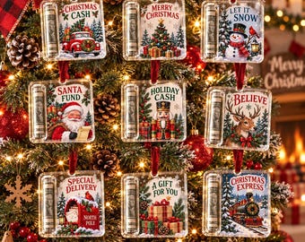 Personalized Christmas Money Holder Ornament, Personalized Acrylic Cash Gift, Unique Holiday Keepsake, Xmas Tree Hanging Decoration