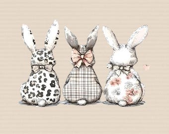 Easter Bunny PNG, Retro Easter PNG, Coquette Bow Bunny , Easter Bunny PNG, Cute Bunny Easter Day Gift Png, Bunny Png