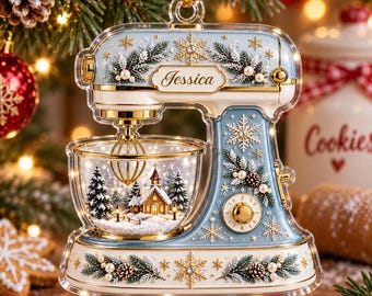 Custom 2D Effect Acrylic Kitchen Mixer Keepsake, Personalized Christmas Baking Mixer Ornament, Holiday Gift for Bakers