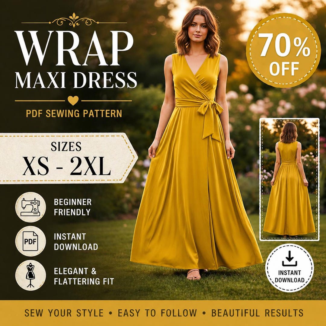 Wrap Dress Sewing Pattern PDF | Elegant Maxi Wrap Dress Pattern for ...