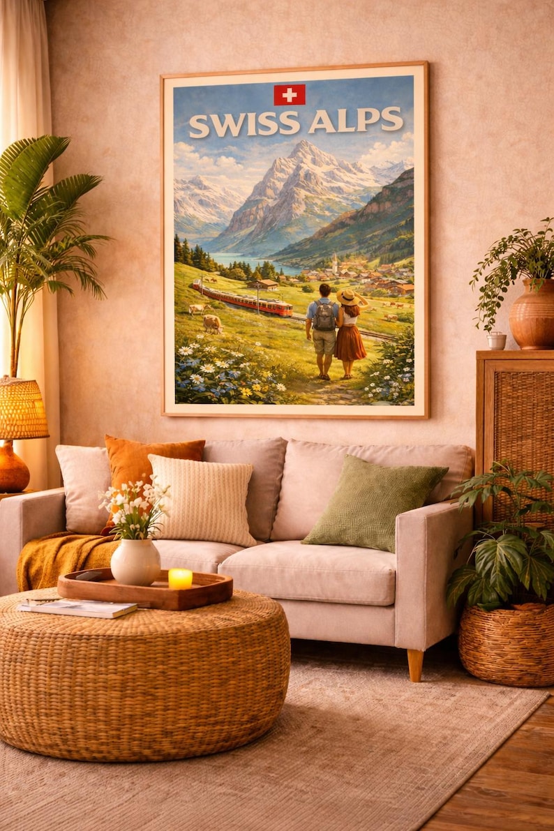 Swiss Alps Travel Poster Printable, Switzerland Wall Art, Vintage ...