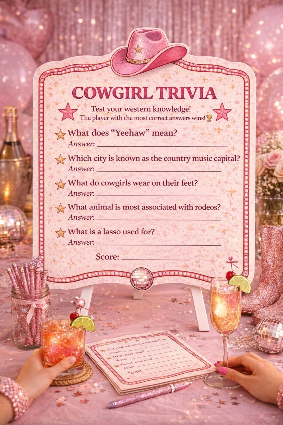 Cowgirl Trivia Game Printable – Pink Disco Cowgirl Party Game, Western ...