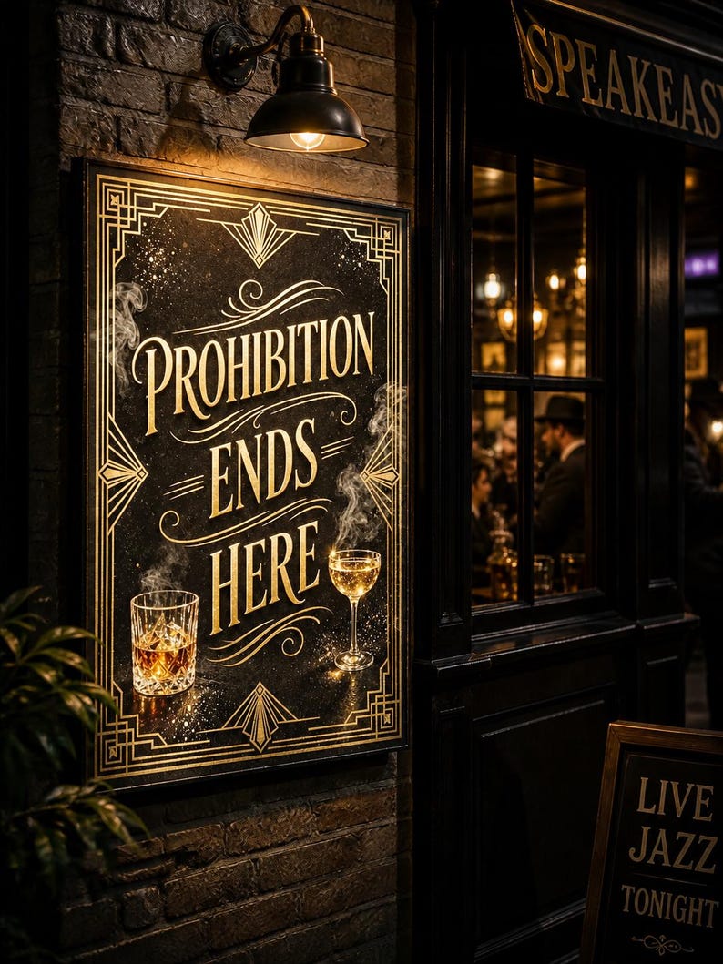 Prohibition Lettering Prohibition Ends Here Sign, 1920s Speakeasy Decor, Gatsby Party Poster ...