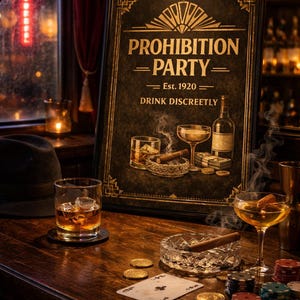 Prohibition Party Poster, 1920s Gatsby Decor, Speakeasy Wall Art, Whiskey Bar Print