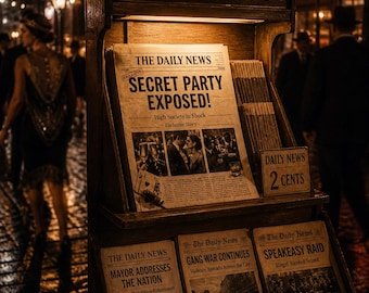 1920s Newspaper Poster Secret Party Exposed, Gatsby Party Decor, Speakeasy Printable, Prohibition Party Sign, Vintage News Style