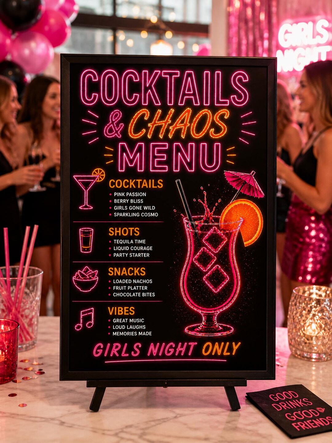 Cocktail Menu Sign Printable, Girls Night Party Decor, Bachelorette Bar ...