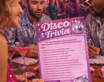 Disco Trivia Game Printable – Disco Birthday Party Game – 70s Disco Party Activity – Bachelorette Party Game – Instant Download