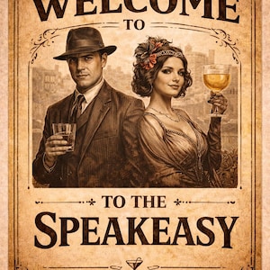 1920s Speakeasy Welcome Sign Printable, Prohibition Party Decor ...