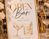 Open Bar Wedding Sign, Printable Bar Sign, Instant Download Wedding Decor, Editable Cocktail Sign, Modern Chic Wedding Bar Poster