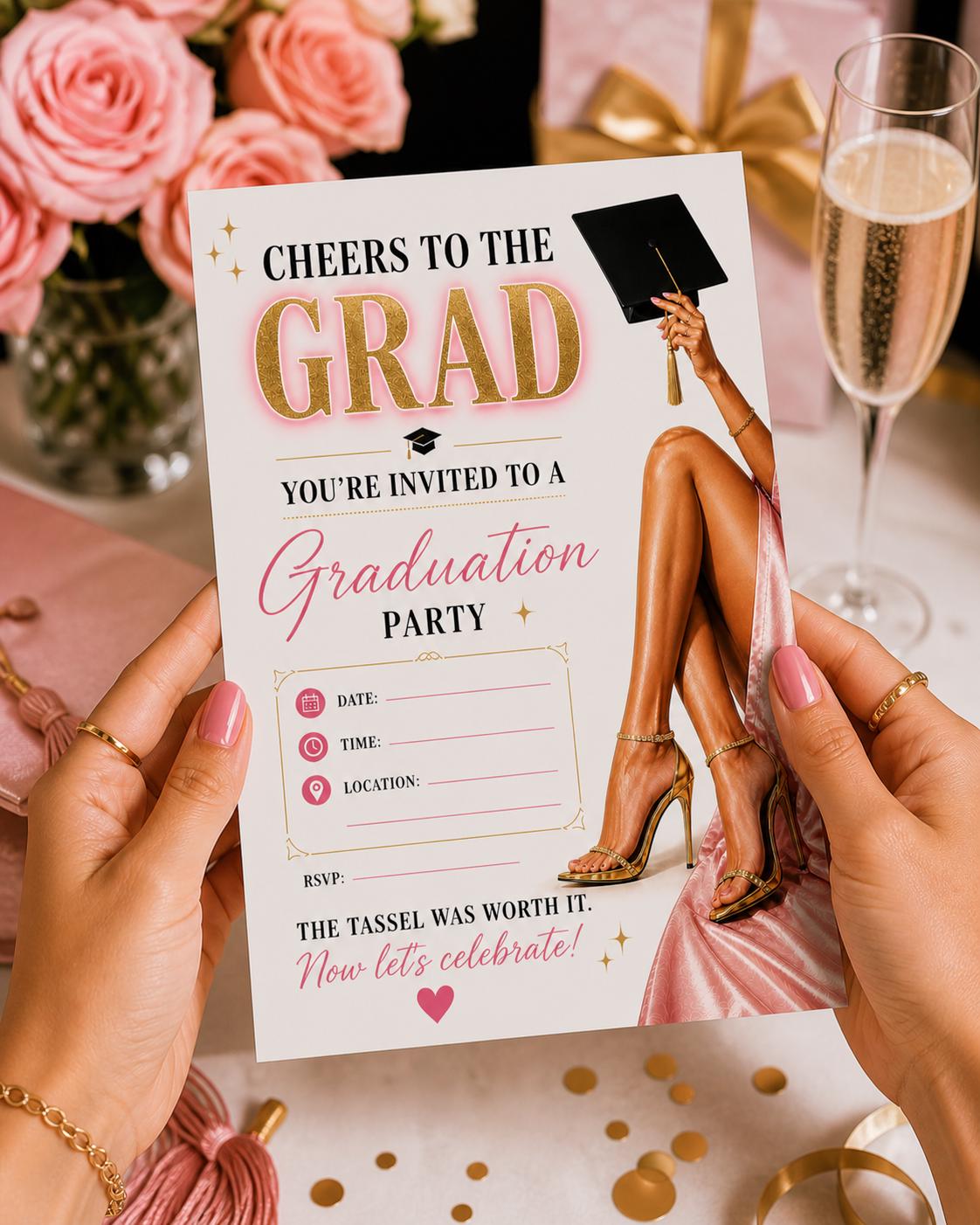 Generic Grad Invite Graduation Party Invitation Template, Cheers to the Grad Invite ...