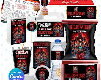 Pacchetto festa Stranger Things / Bomboniera festa Stranger Things / Compleanno Stranger Things modificabile / Kit compleanno istantaneo / Decorazioni festa Stranger Things BONUS