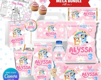 Blauwe hond thema partij bundel verjaardagsfeestje gunsten kit partij decor afdrukbare partij decoratie set bewerkbare blauwe hond feestartikelen alles-in-1