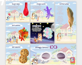 7 Blue Party Favors Printable Girl Birthday Treat Bundle Girl Blue Dog Themed Party For Kids Birthday Party Favour Label Girl Party Deco PF1