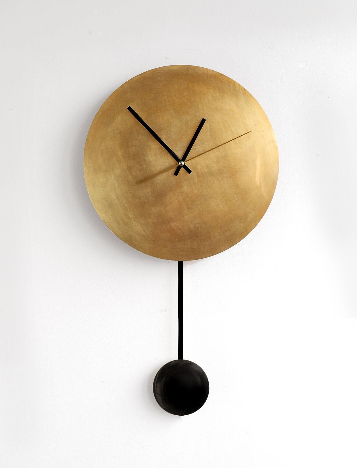 Brass Wall Clock with Black Pendulum Mid Century Modern Etsy