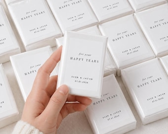 Pañuelos personalizados para bodas / Paquete de pañuelos "Lágrimas de felicidad" / Recuerdos de boda preimpresos / Paquete de pañuelos personalizados para la ceremonia / Regalo para invitadas a la despedida de soltera