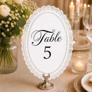 Gepersonaliseerde handgemaakte dubbelzijdige tafelnummers, elegante ovale kant tafelnummerkaarten, receptietafeldecor, bruiloftdecor